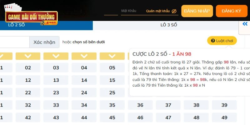 Các hình thức cược phong phú, tỷ lệ thưởng cao lên đến 99